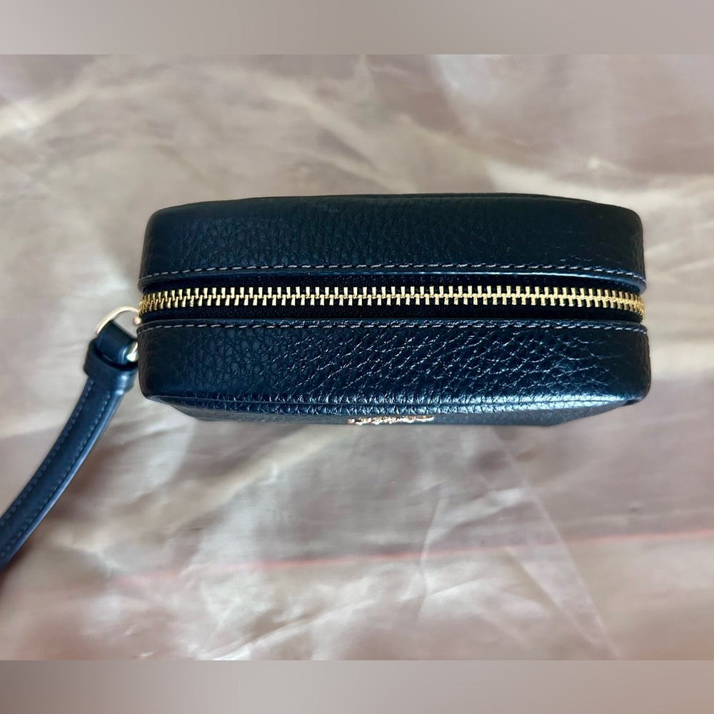 Coach Black Pebbled Leather Mini Pouch  Wristlet with Gold Log - Picture 3 of 6